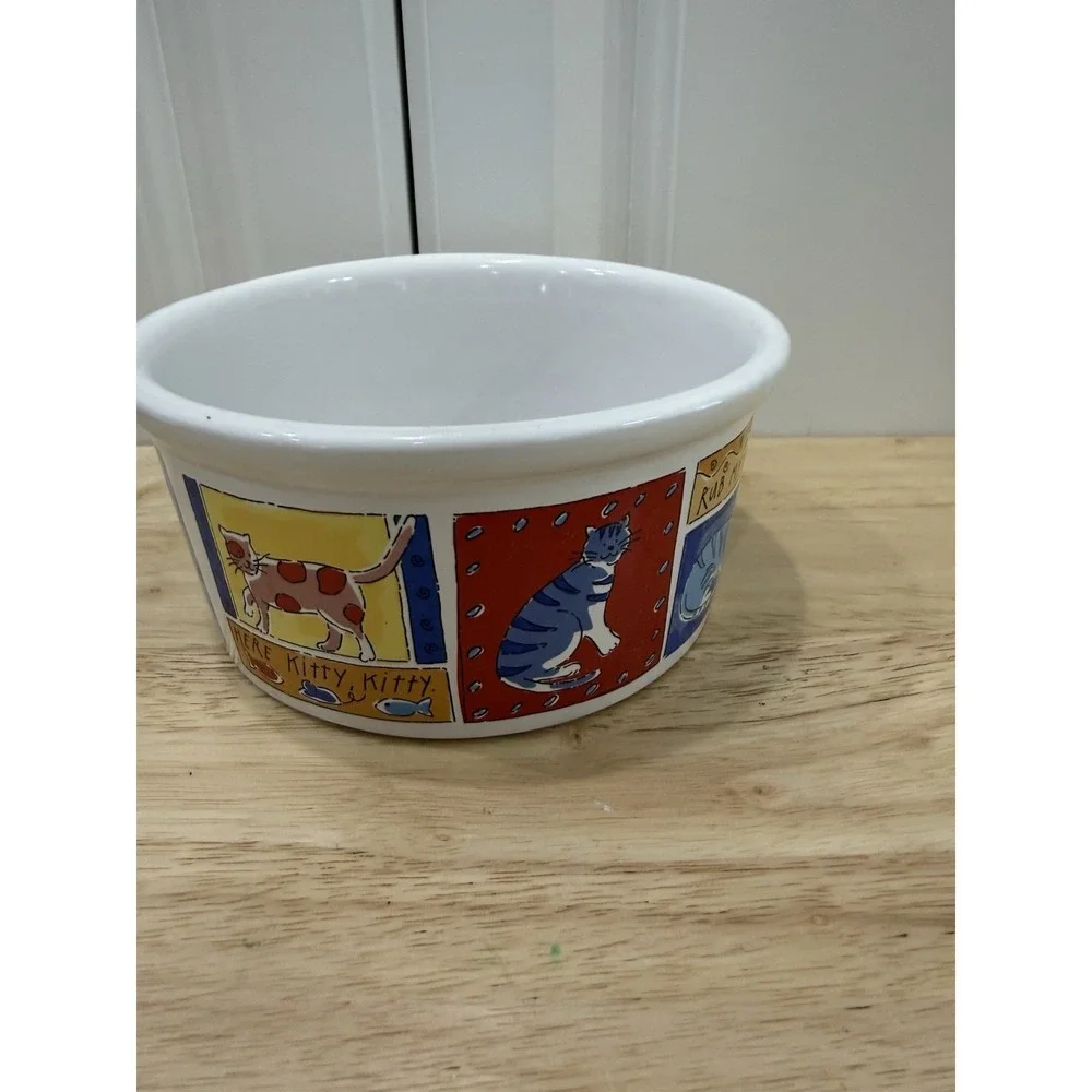 Signature Housewares Cat Bowl By Riviera Van Beers Stoneware 'Feed Me Cat' Print
